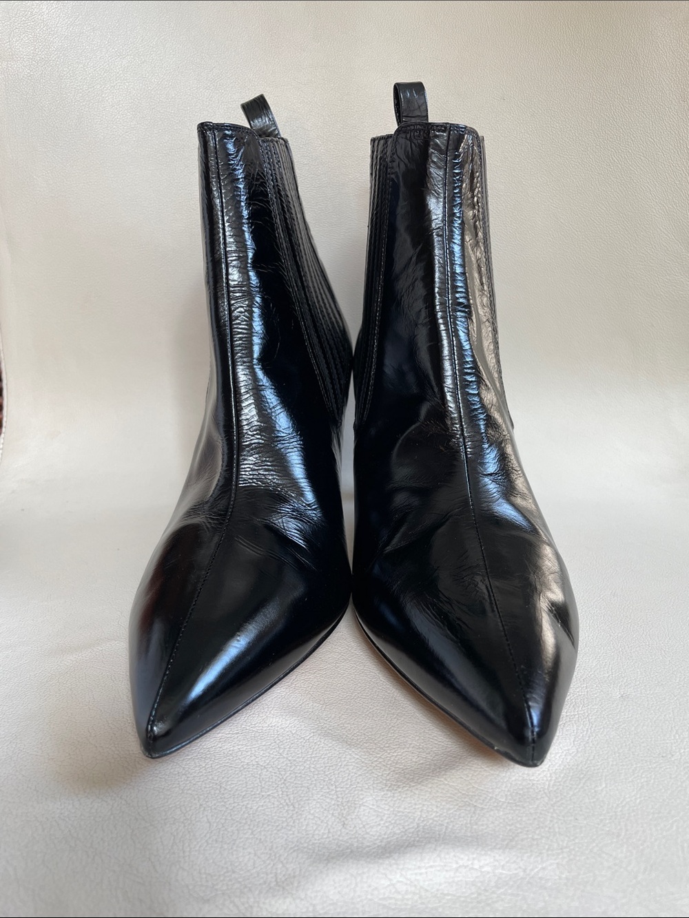 Diane Von Furstenberg Mollo Patent Black Pointed Leather Chelsea Booties - 9.5